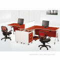 1.2m wooden workstation for 2 persons, MDF veneer cherry, with aluminum partition, T shape design